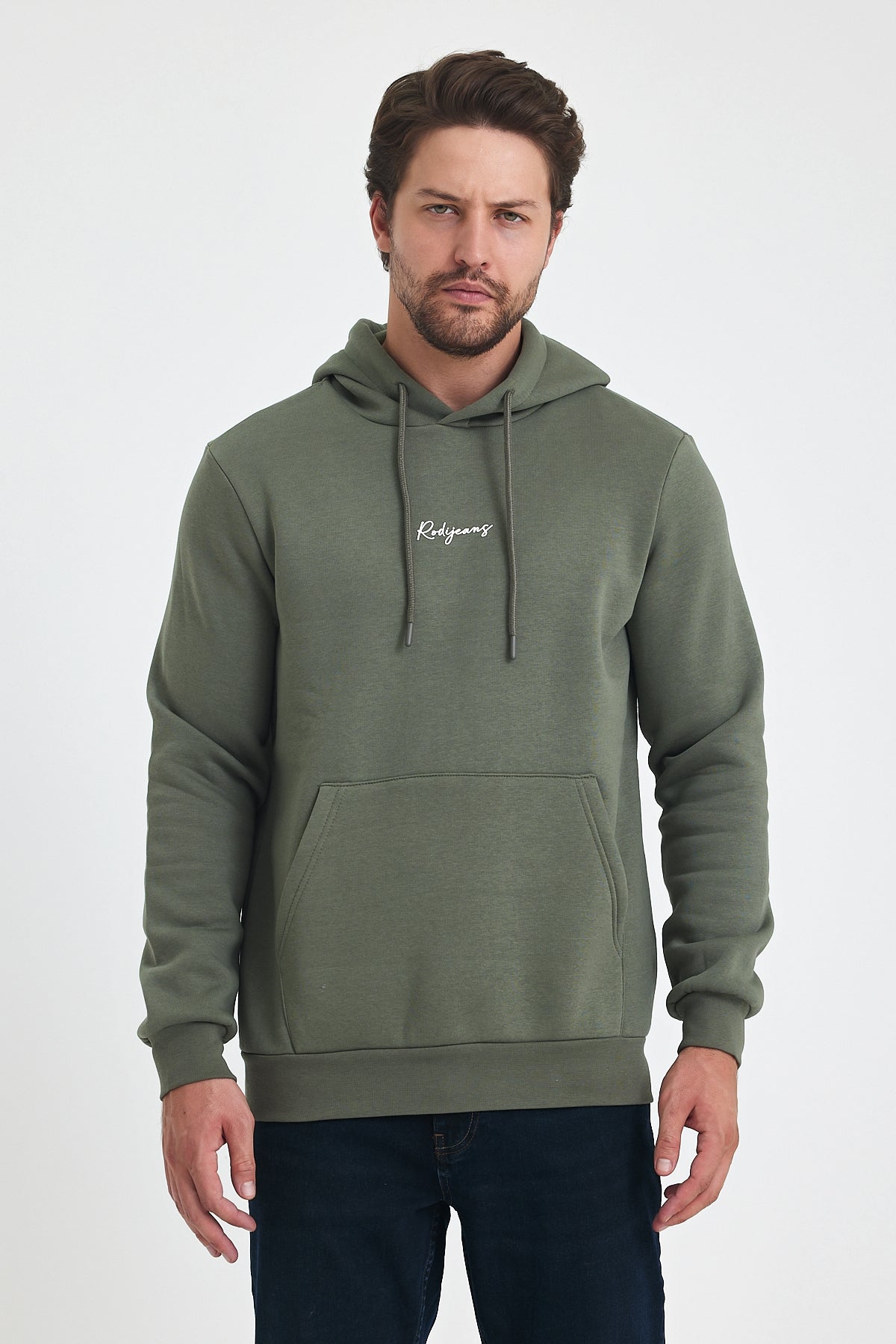 3 Thread Ribbed Hooded Printed Pocket Sweatshirt 5281