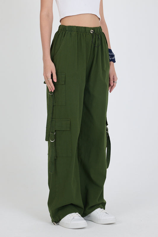 Beli Lastikli 3 Cep Tokalı  pamuk Kargo Cep Kadın Pantolon 1447