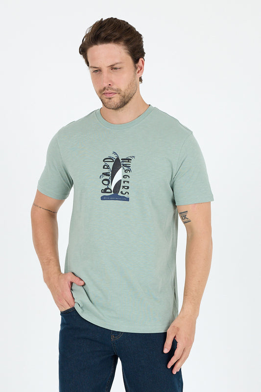 Regular Fit Pamuk Bisiklet Yaka Baskılı Penye Erkek Tişört 0007
