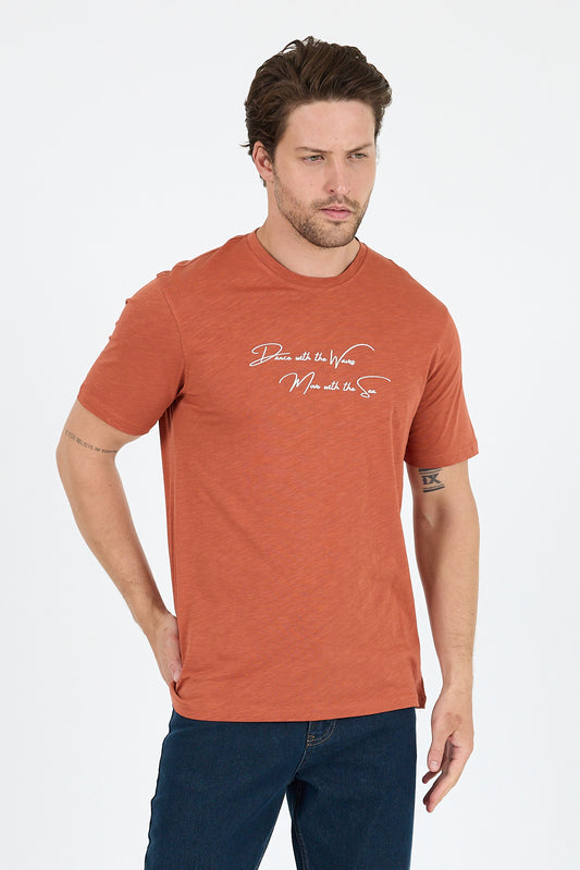 Regular Fit Pamuk Bisiklet Yaka Baskılı Penye Erkek Tişört 0011