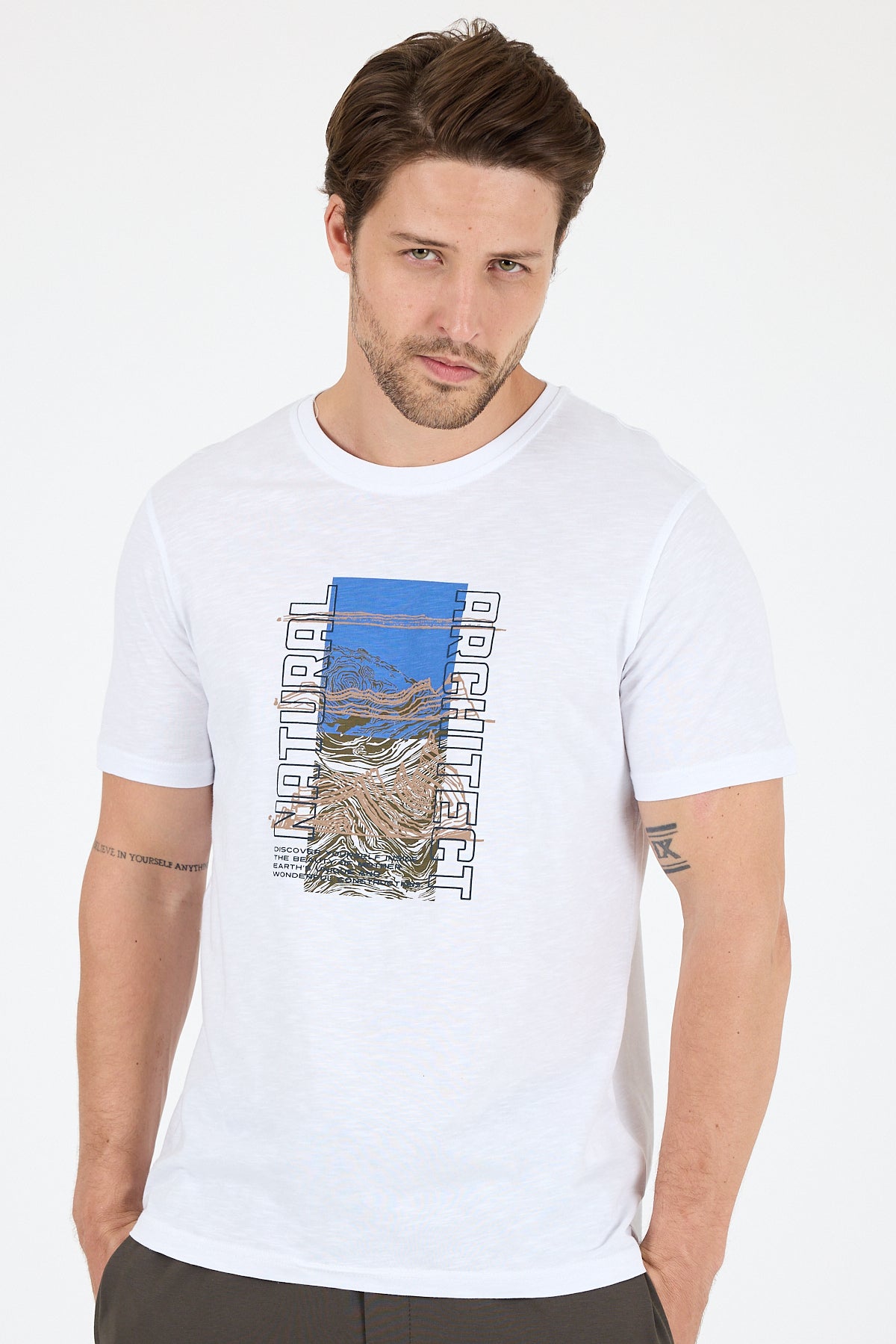 Regular Fit Pamuk Bisiklet Yaka Baskılı Penye Erkek Tişört 0026