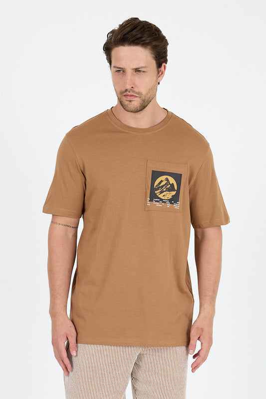 Regular Fit Pamuk Bisiklet Yaka Baskılı Penye Erkek Tişört 0105