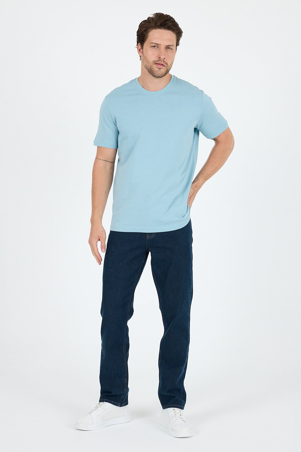 Regular Fit Pamuk Bisiklet Yaka Penye Erkek Tişört 0169_1