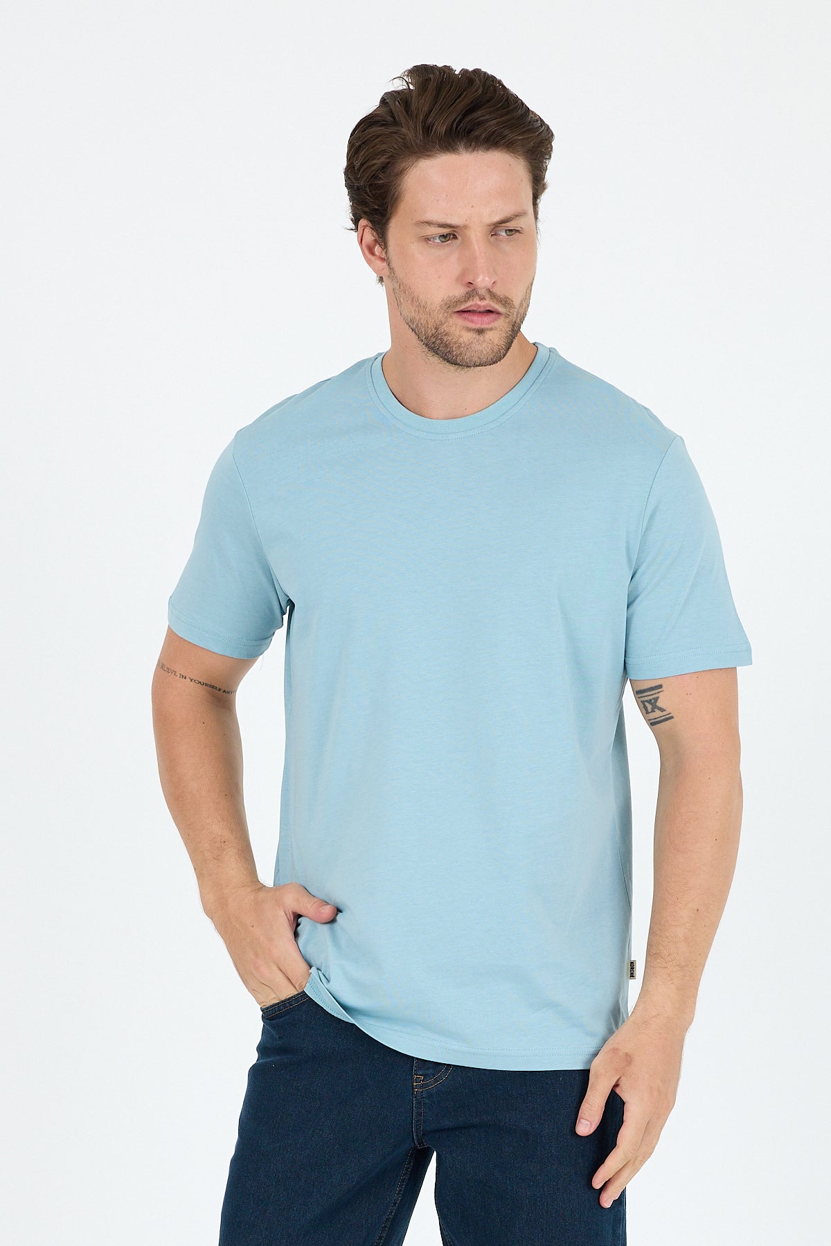 Regular Fit Pamuk Bisiklet Yaka Penye Erkek Tişört 0169_1