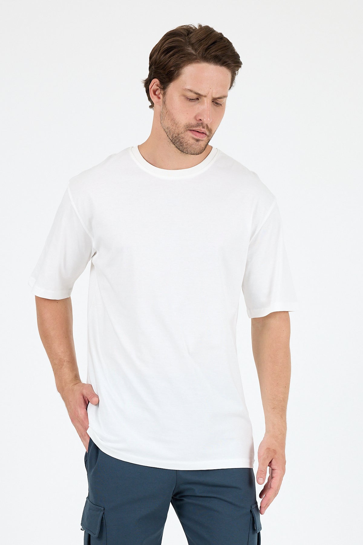 Regular Fit Pamuk Bisiklet Yaka Penye Erkek Tişört 0169_1