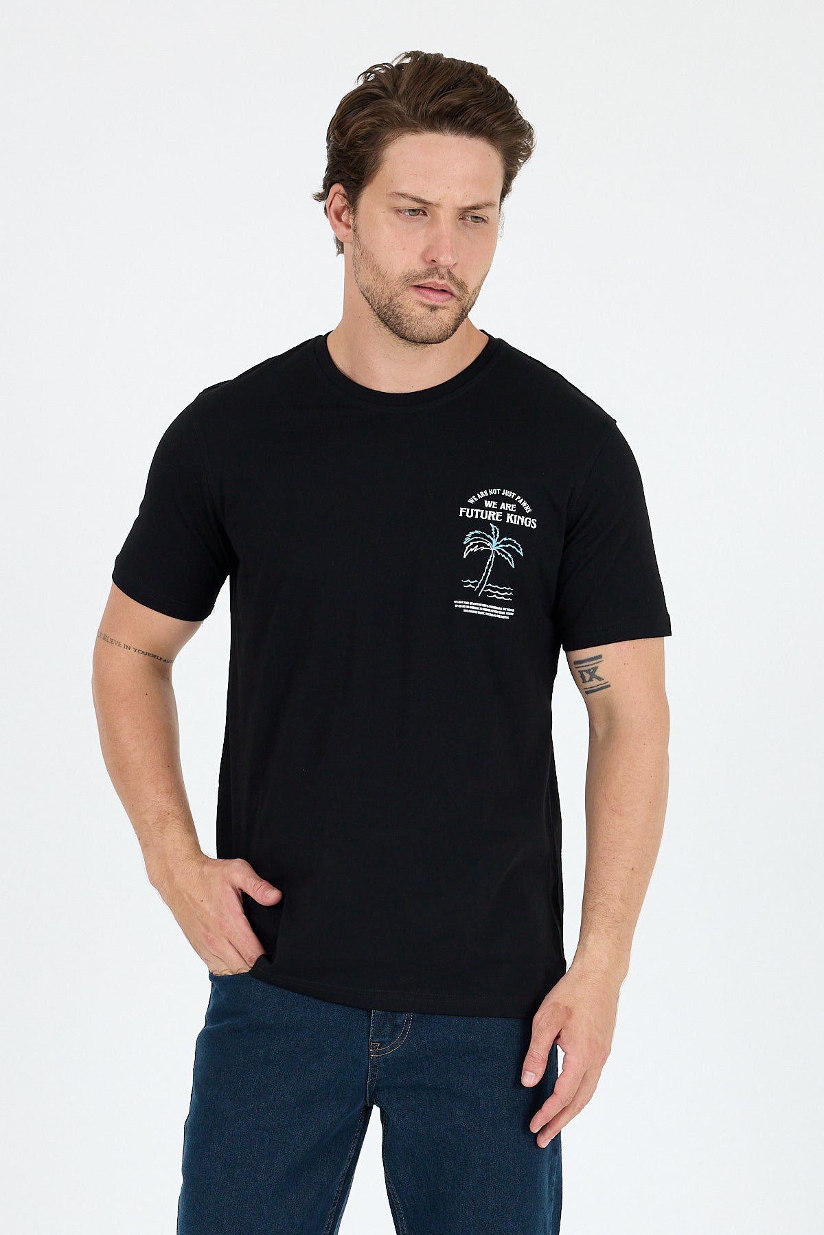 Regular Fit Pamuk Bisiklet Yaka Baskılı Penye Erkek Tişört 0027
