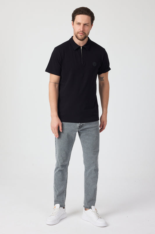 Erkek Önü Fermuarlı Polo Yaka Tshirt 1981