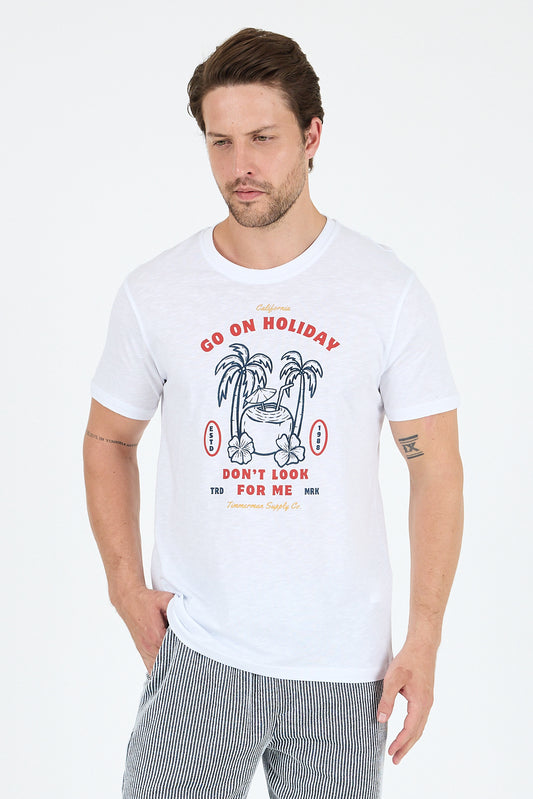 Regular Fit Pamuk Bisiklet Yaka Baskılı Penye Erkek Tişört 0008