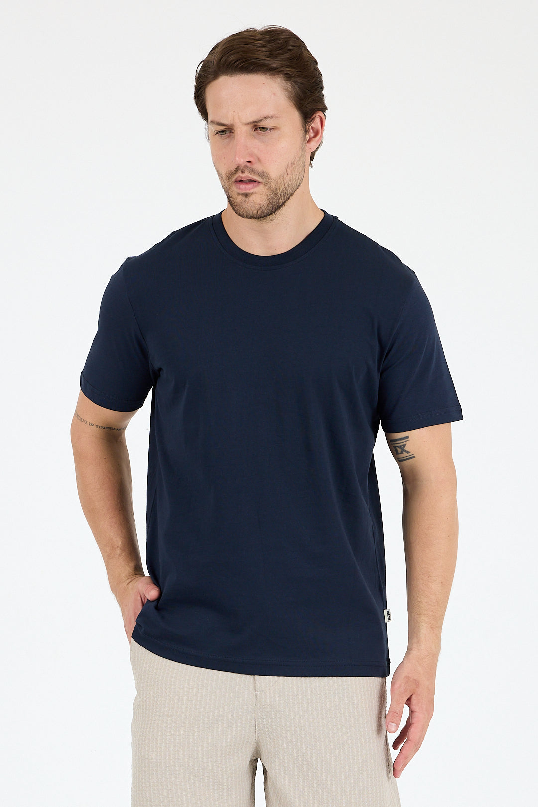 Regular Fit Pamuk Bisiklet Yaka Penye Erkek Tişört 0169_1