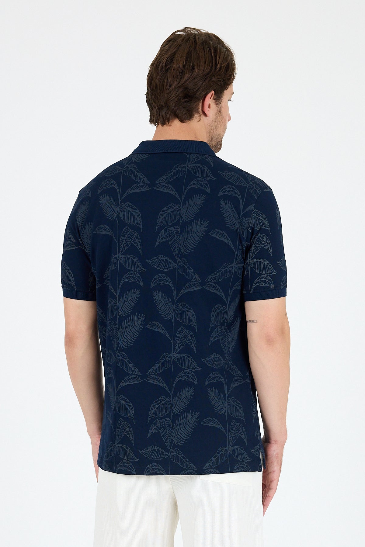 Regular Fit Pamuk Polo Yaka Kısa Kollu Desenli Erkek Tişört 0033