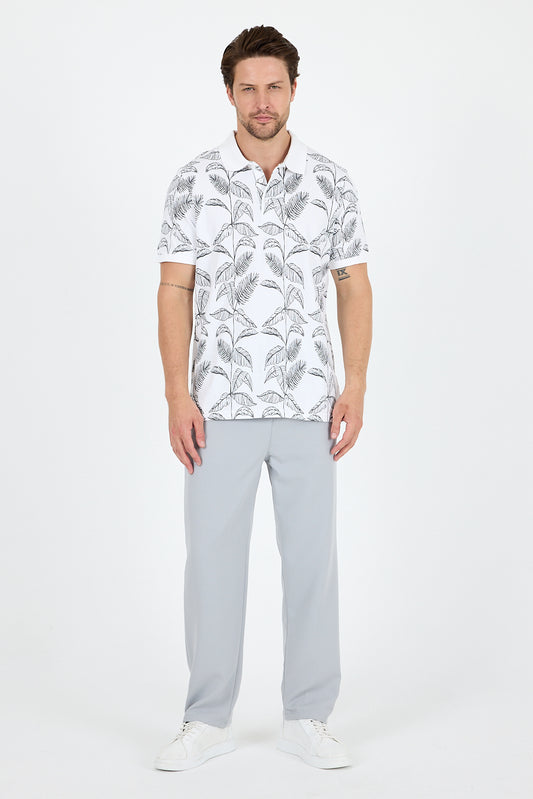 Regular Fit Pamuk Polo Yaka Kısa Kollu Desenli Erkek Tişört 0033