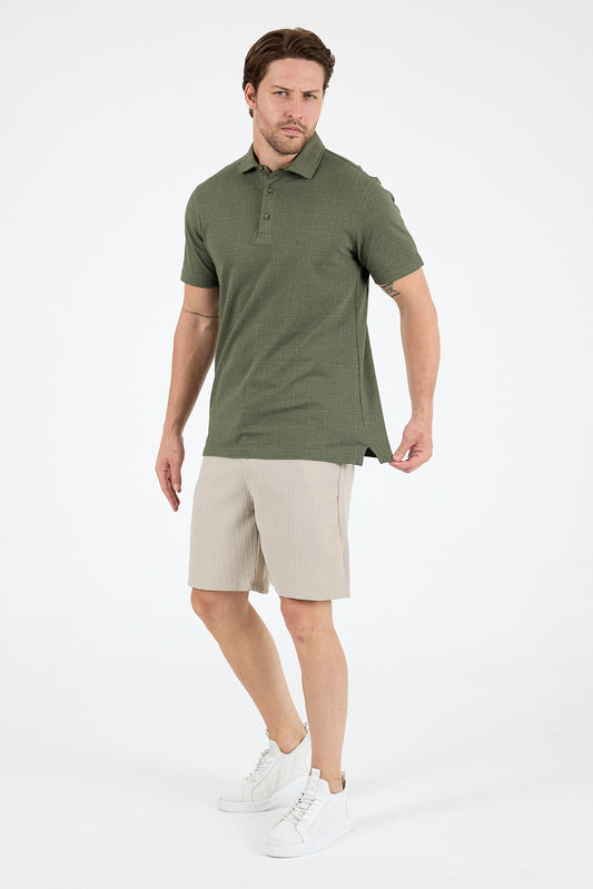 Regular Fit Pamuk Polo Yaka Kısa Kollu Baklava Desenlii Erkek Tişört 0034