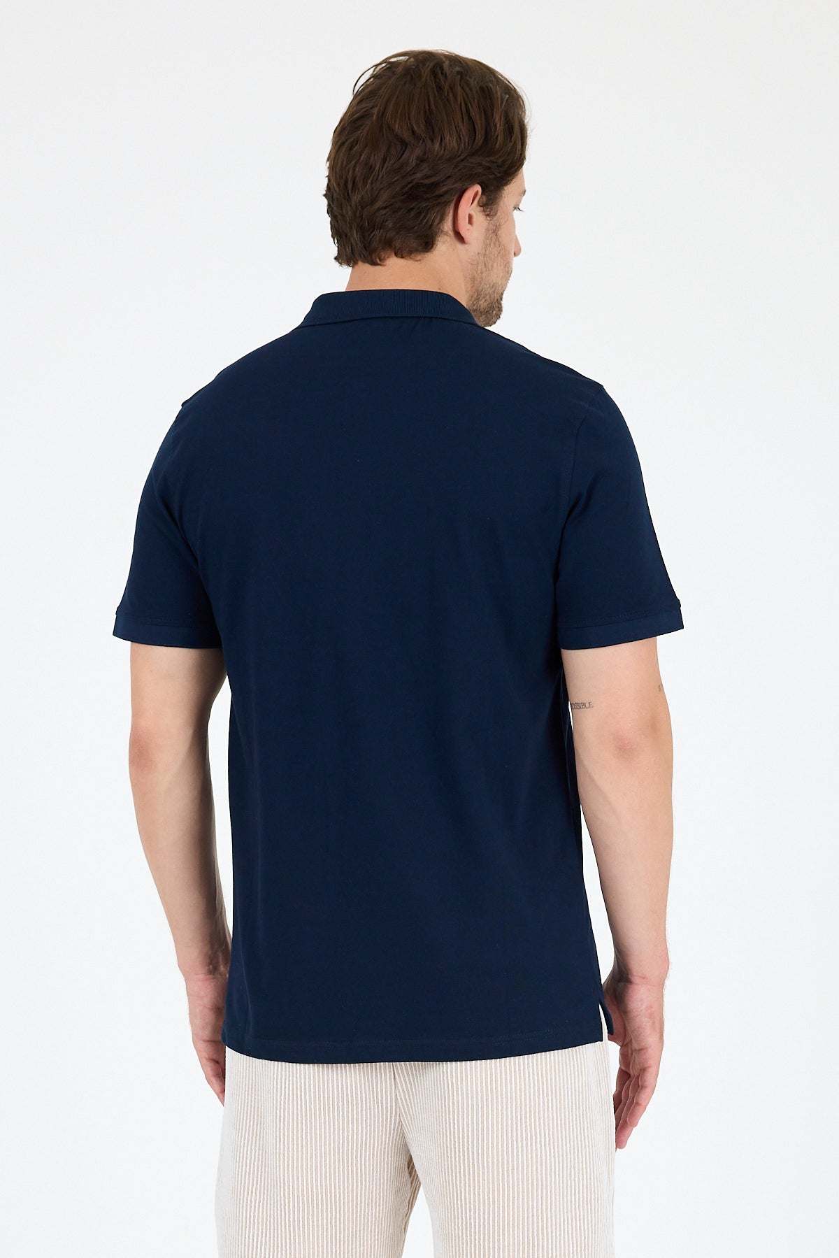 Regular Fit Pamuk Polo Yaka Kısa Kollu Önü Çizgili Pike Erkek Tişört 0035