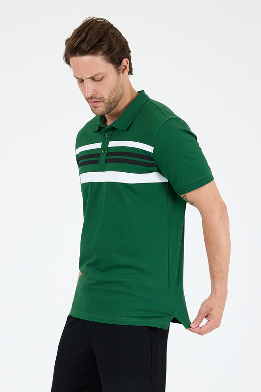 Regular Fit Pamuk Polo Yaka Kısa Kollu Önü Çizgili Pike Erkek Tişört 0035