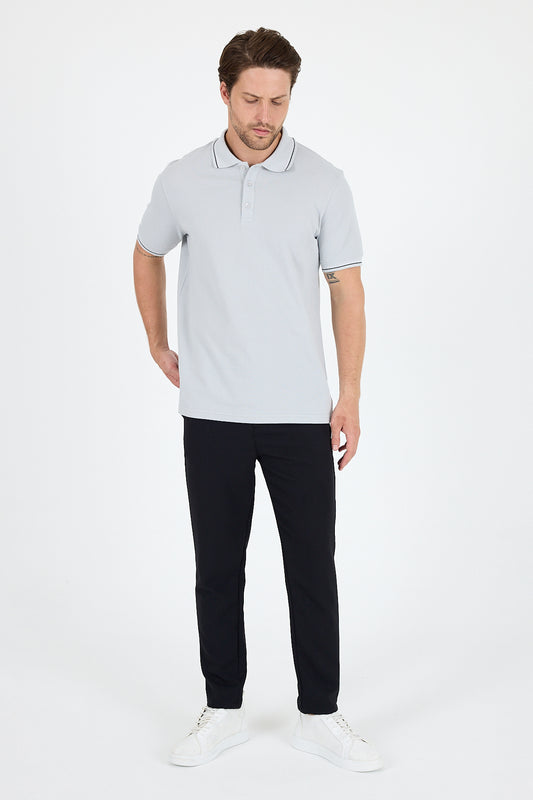 Regular Fit Pamuk Polo Yaka Kısa Kollu Yaka Ve Kol Rıbanası Çizgili Erkek Tişört 0039