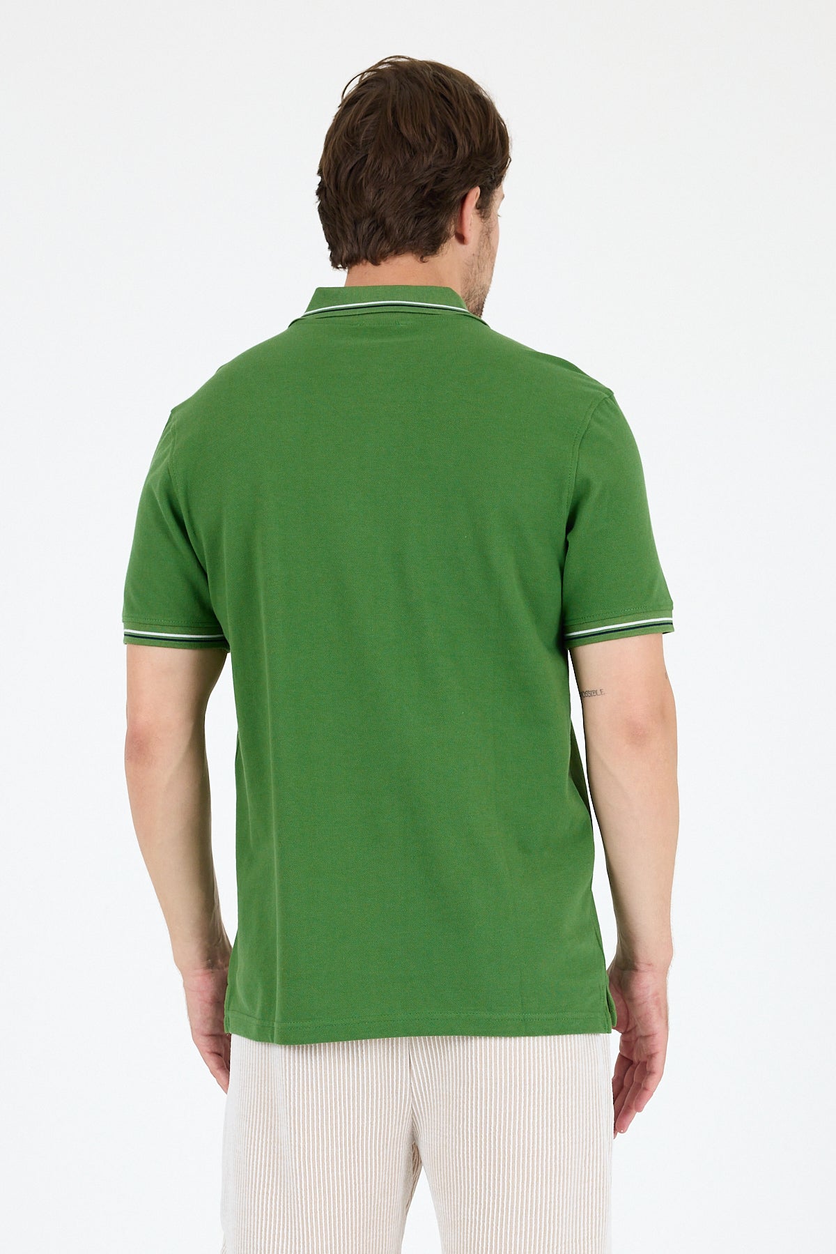 Regular Fit Pamuk Polo Yaka Kısa Kollu Yaka Ve Kol Rıbanası Çizgili Erkek Tişört 0039