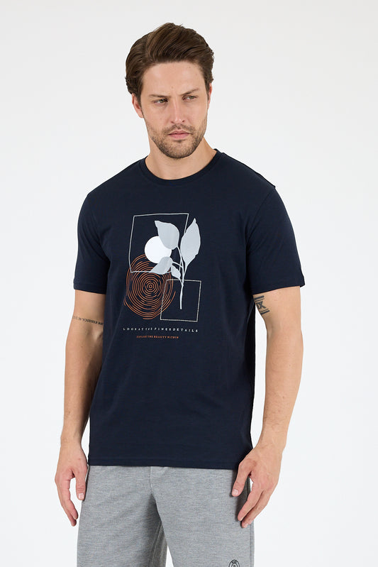 Regular Fit Pamuk Bisiklet Yaka Baskılı Penye Erkek Tişört 0009