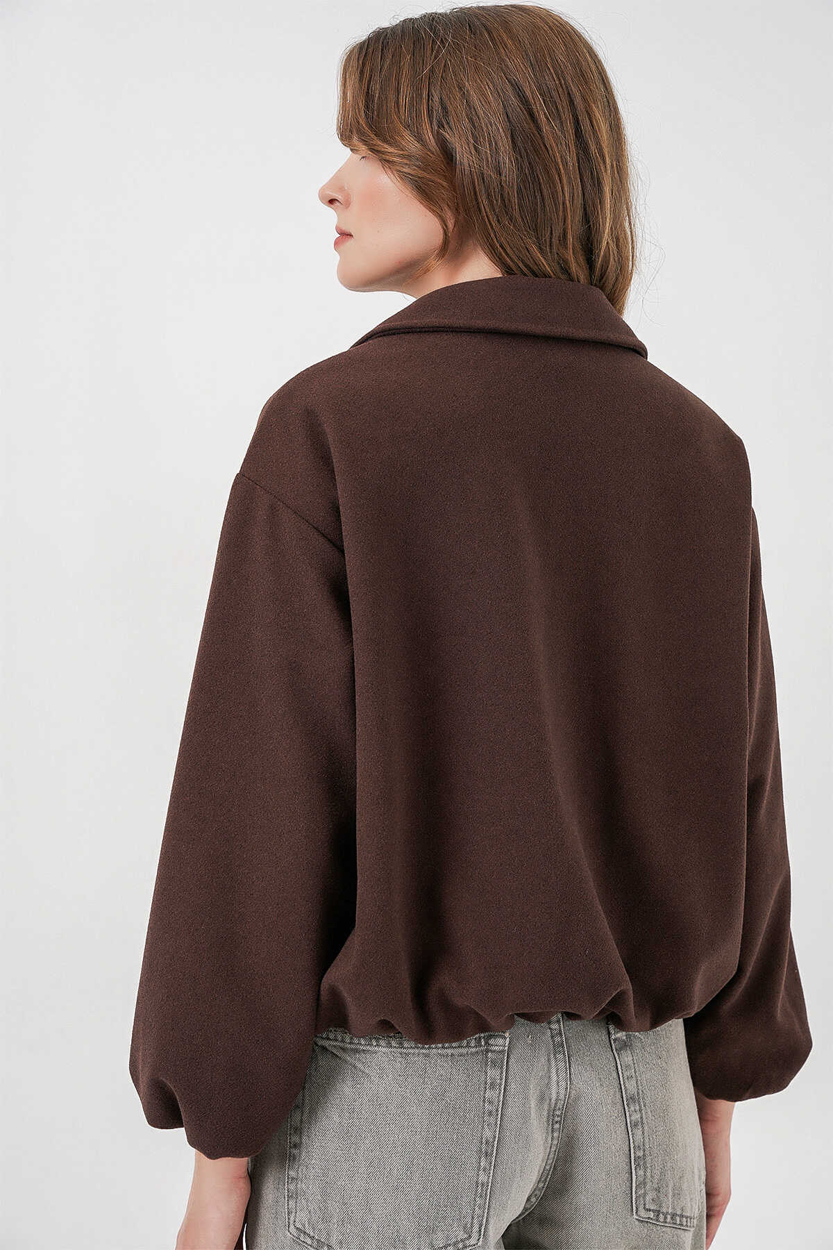 Kadın Büzgülü Oversize Kaşe Ceket 0728