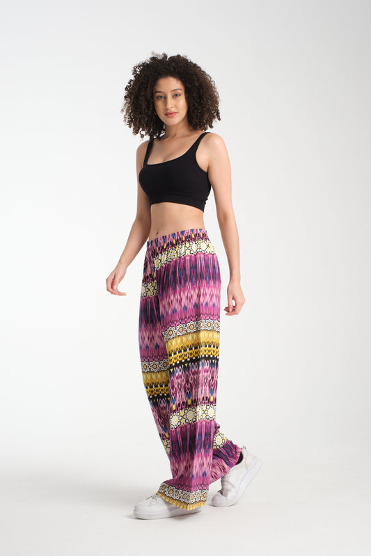 Kadın Desenli Dökümlü Viskon Pantolon 1073