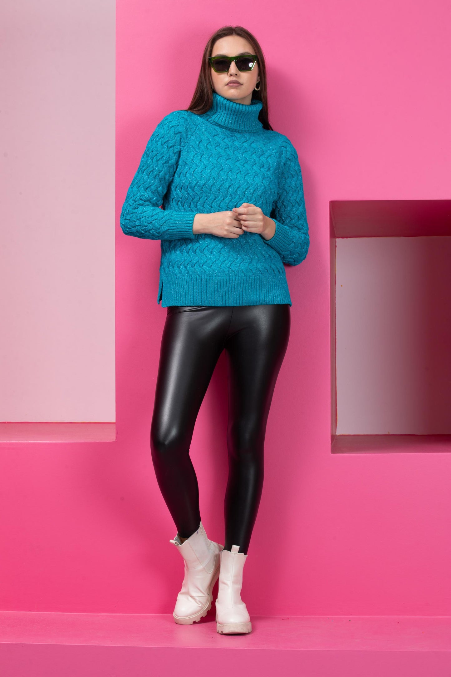 Kadın Sim Garnili Hasır Örgü Triko Bluz 076