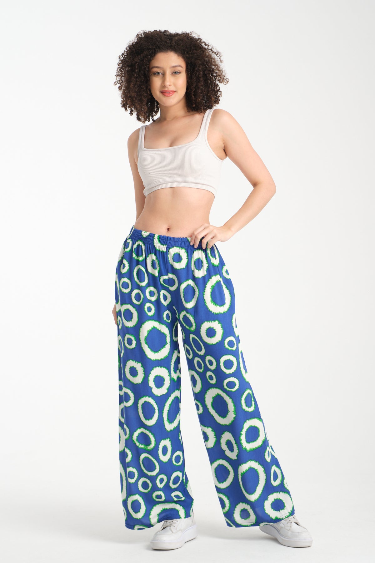 Kadın Yuvarlak Desenli Dökümlü Viskon Pantolon 1082