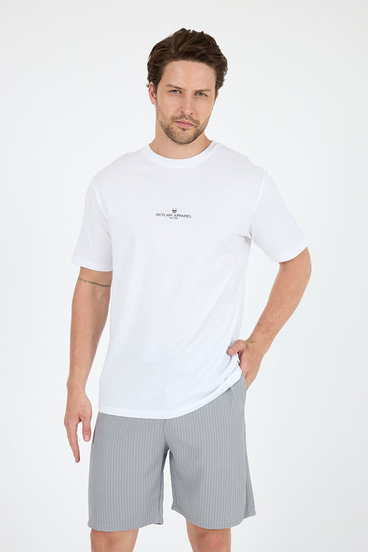 Bisiklet Yaka Baskılı Penye Erkek Tişört 0970