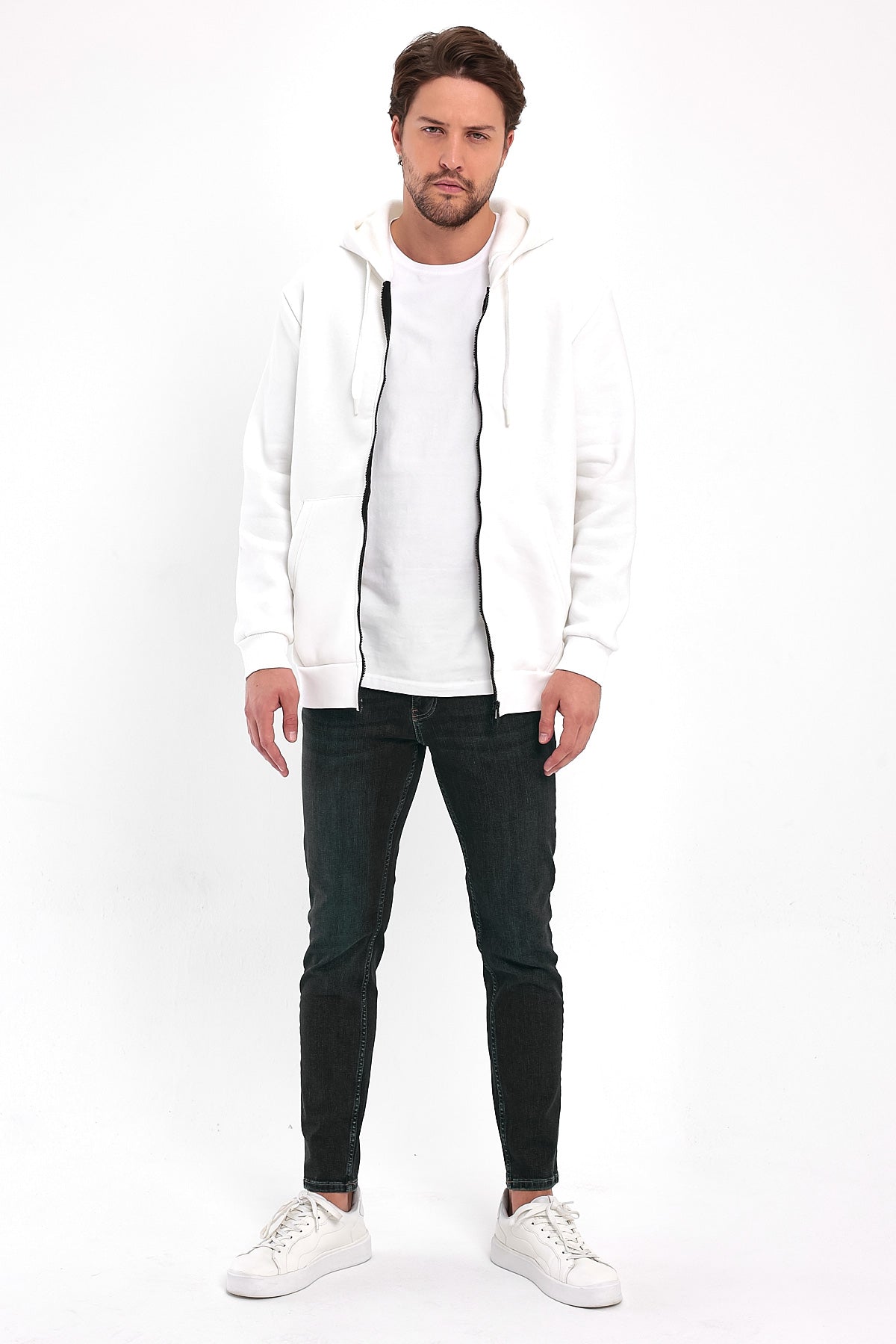 Rodi 3 Thread Ribbed Zippered Hooded Sweatshirt RD24KE054901