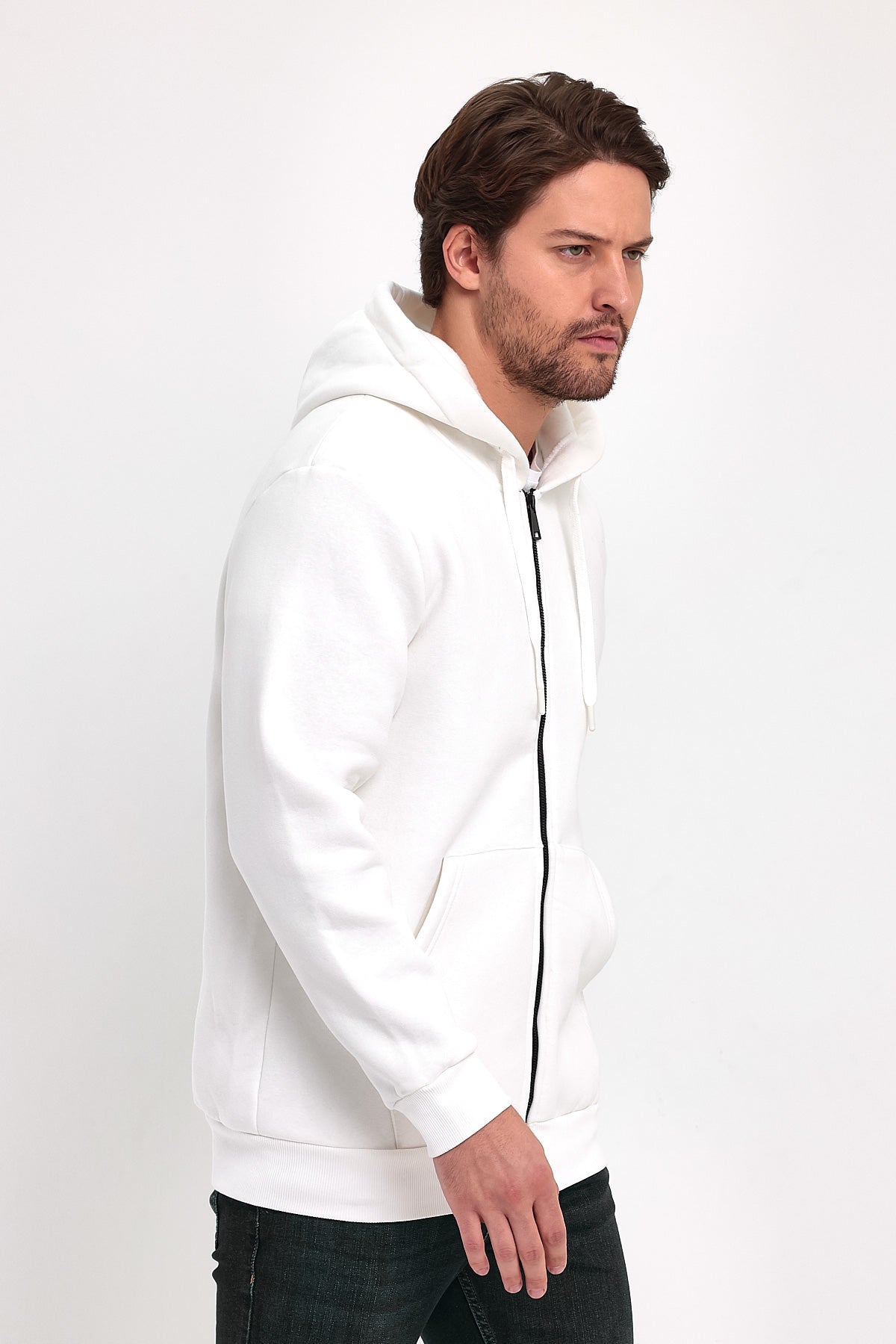 Rodi 3 Thread Ribbed Zippered Hooded Sweatshirt RD24KE054901