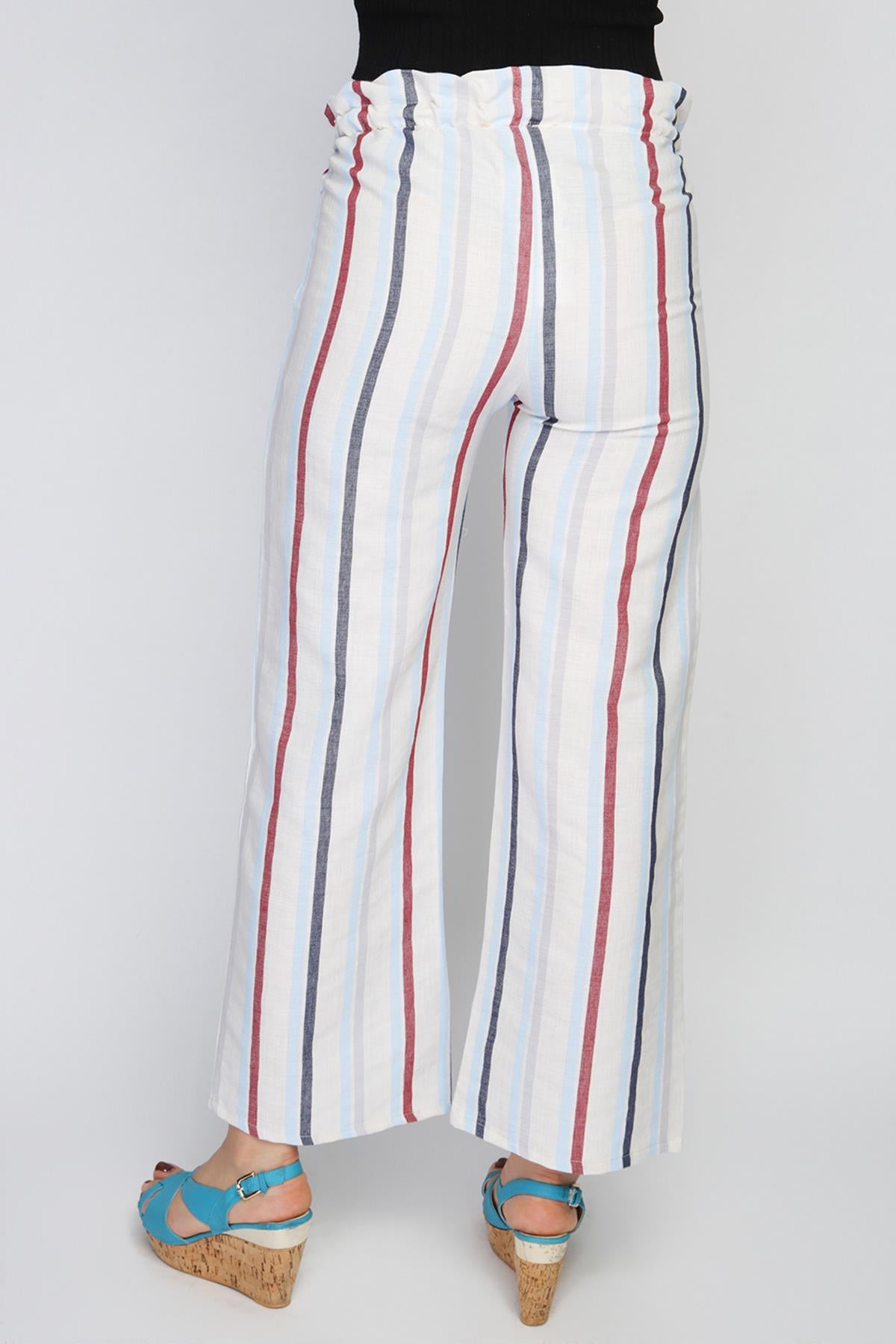 Rodi Kadın Orta Çizgili Lastik Bel Bol Paça Pantolon RD21YB010122