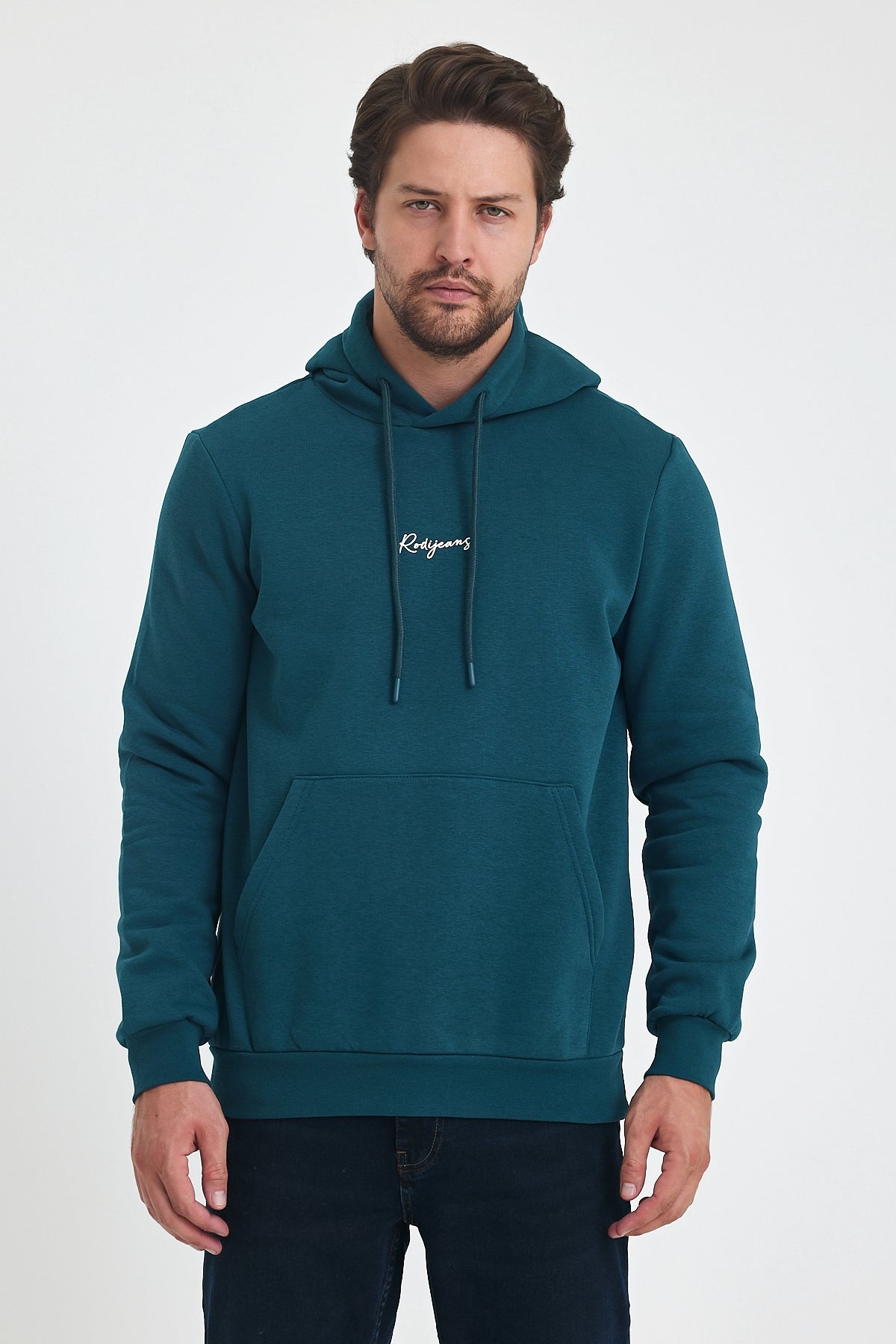 3 Thread Ribbed Hooded Printed Pocket Sweatshirt 5281