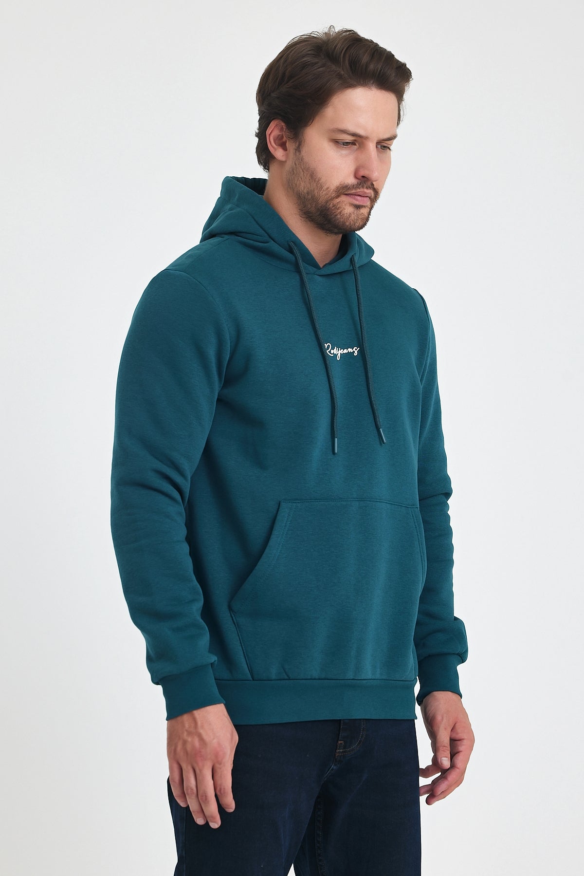 3 Thread Ribbed Hooded Printed Pocket Sweatshirt 5281