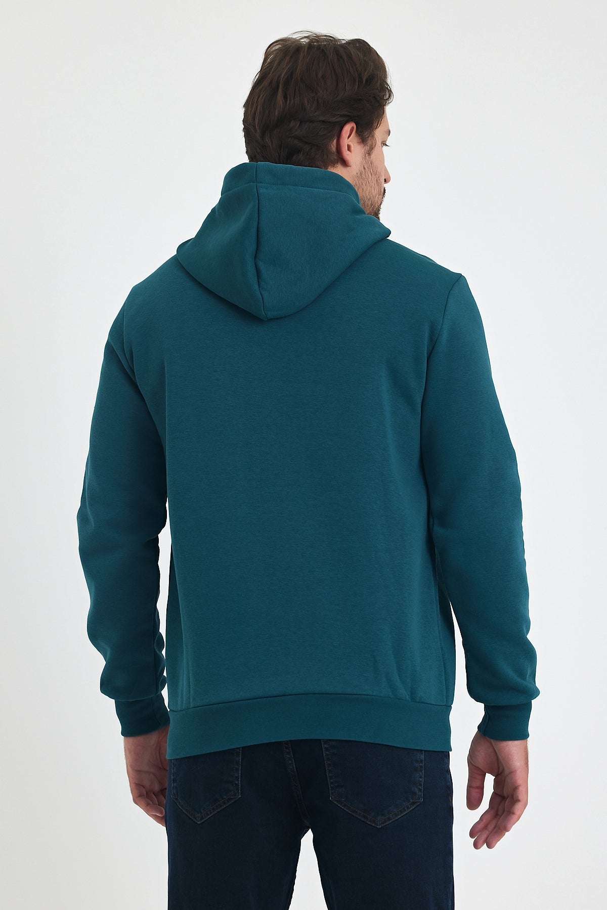 3 Thread Ribbed Hooded Printed Pocket Sweatshirt 5281