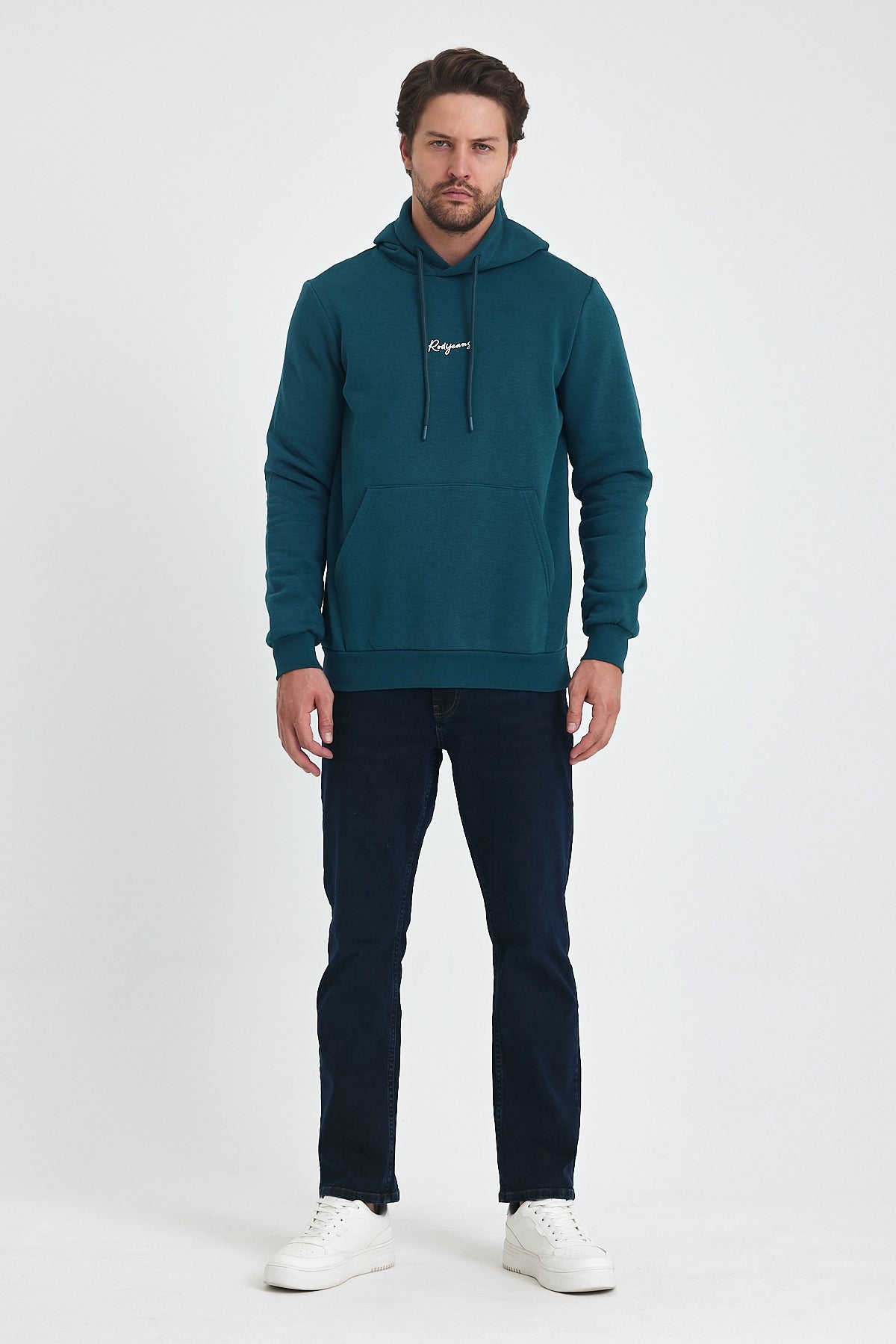 3 Thread Ribbed Hooded Printed Pocket Sweatshirt 5281