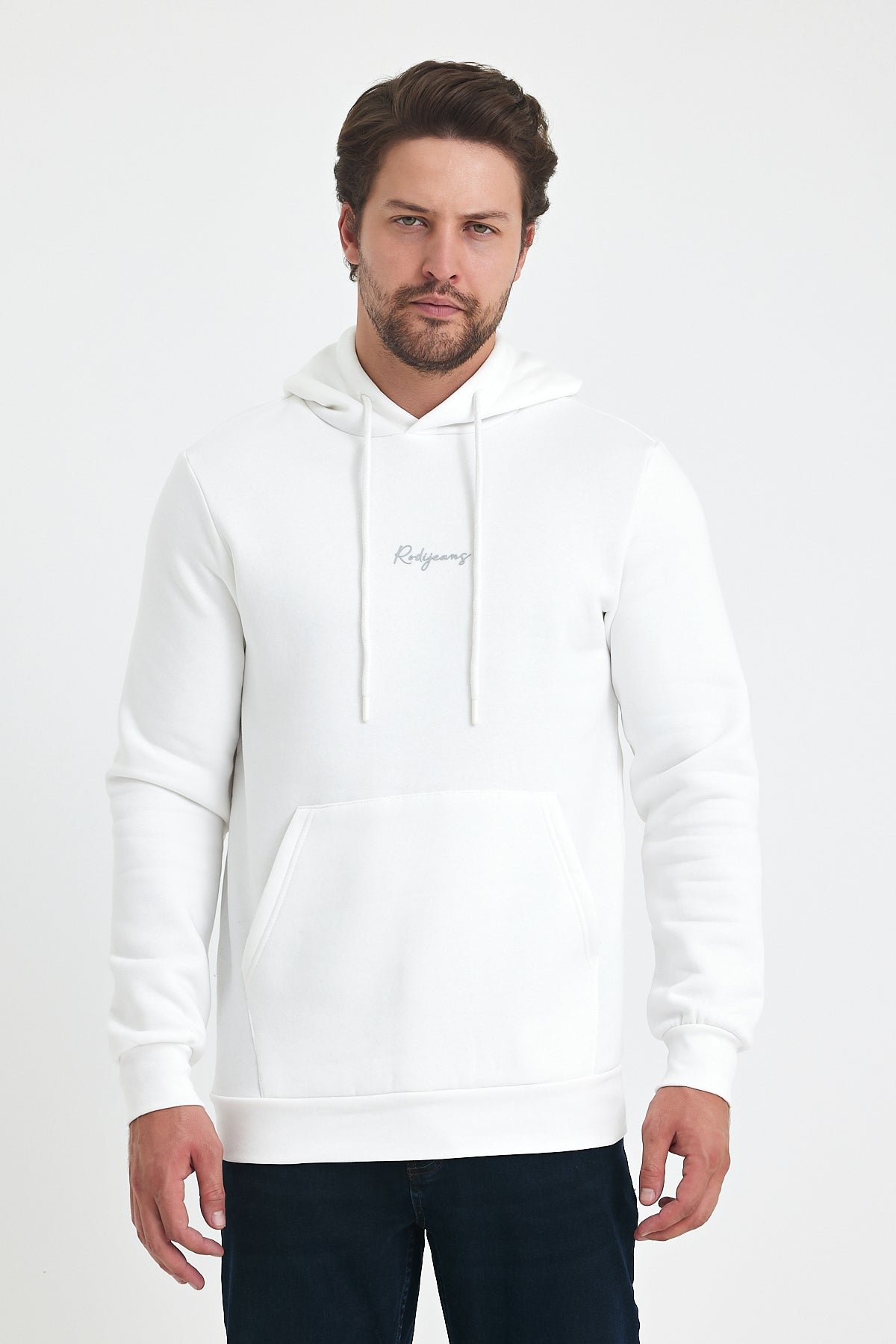 3 Thread Ribbed Hooded Printed Pocket Sweatshirt 5281