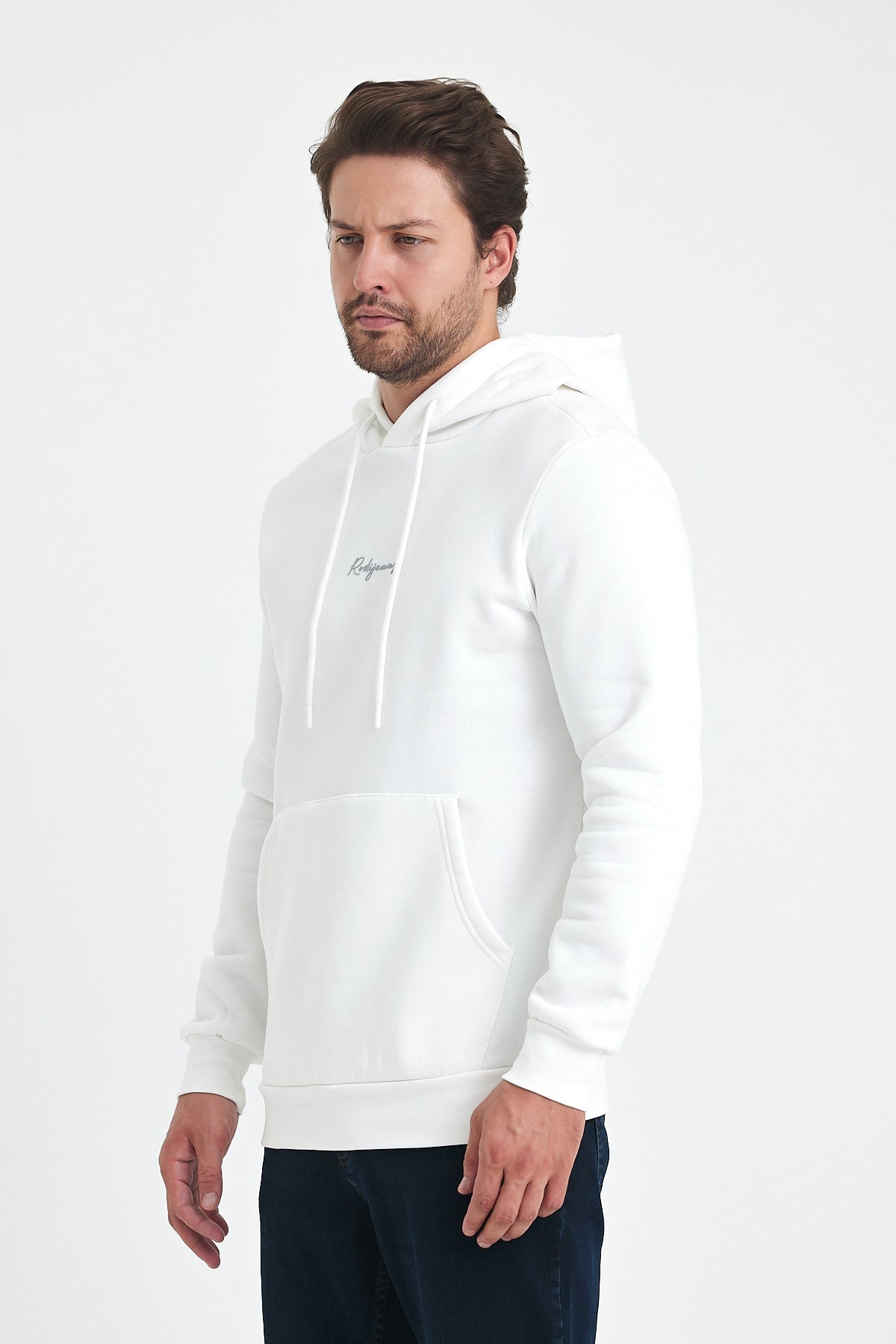 3 Thread Ribbed Hooded Printed Pocket Sweatshirt 5281