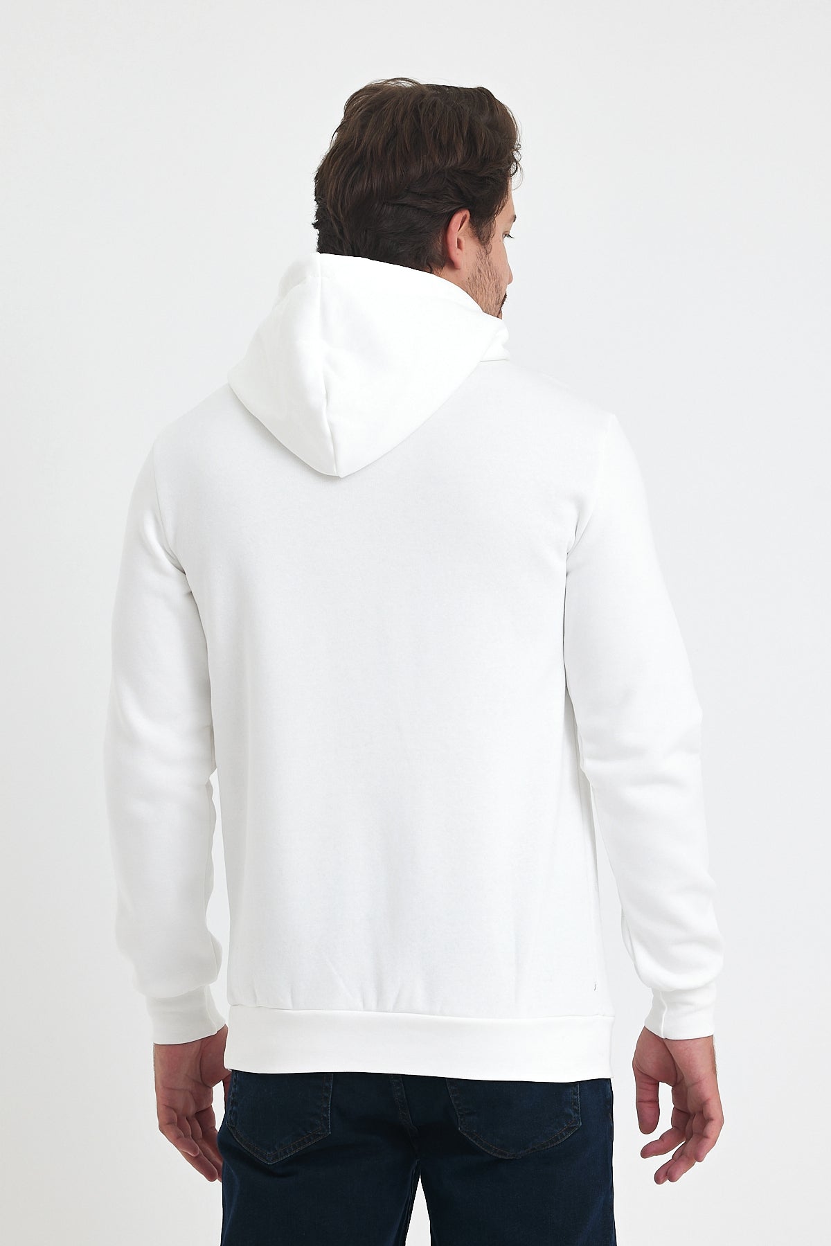 3 Thread Ribbed Hooded Printed Pocket Sweatshirt 5281