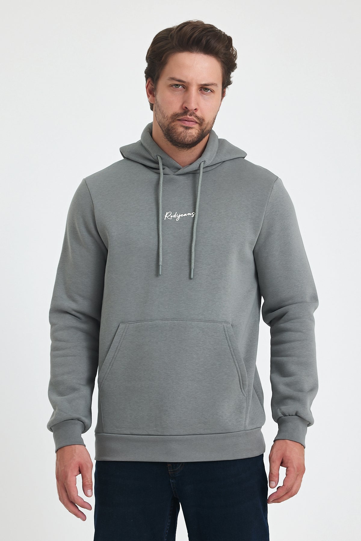 3 Thread Ribbed Hooded Printed Pocket Sweatshirt 5281