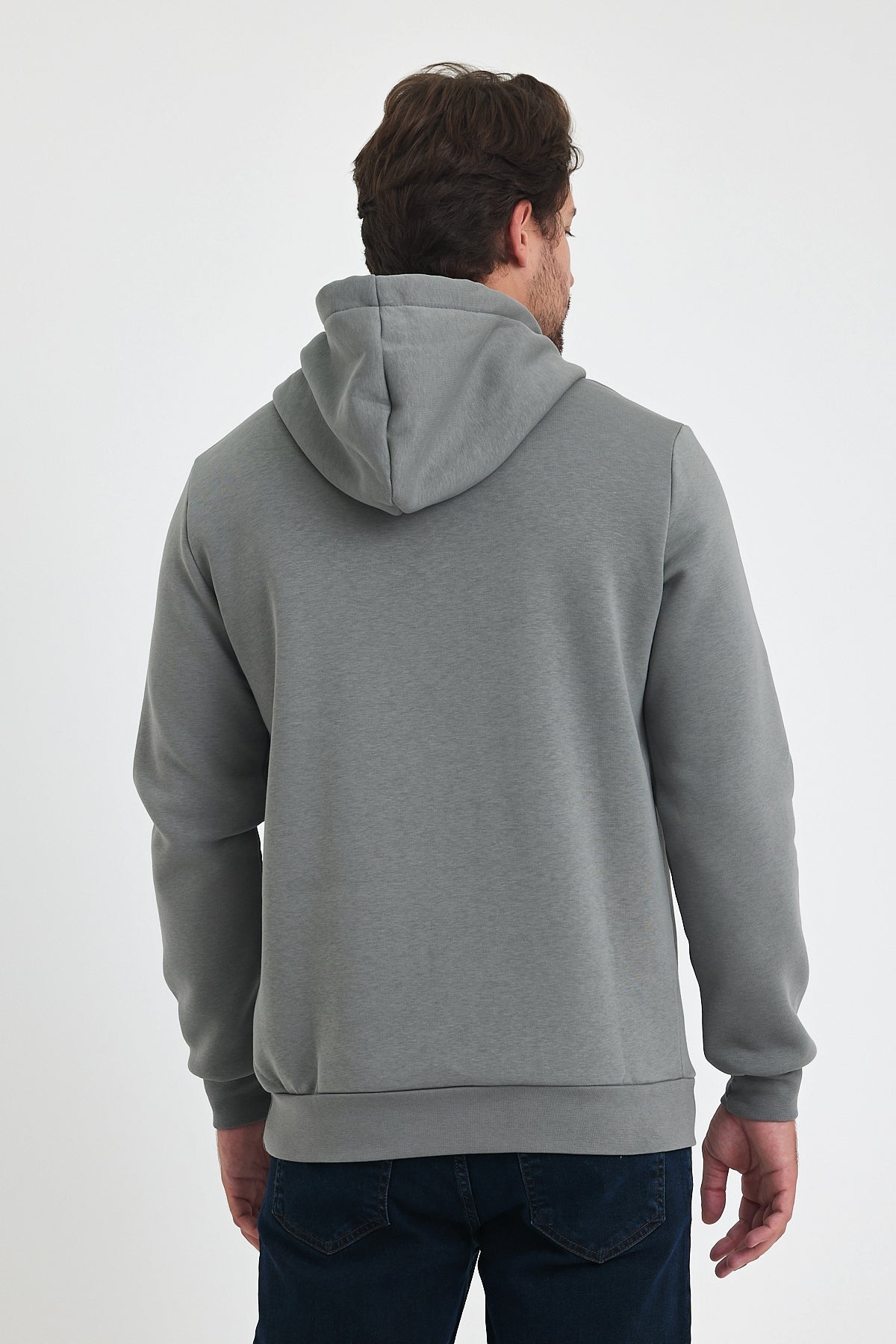 3 Thread Ribbed Hooded Printed Pocket Sweatshirt 5281