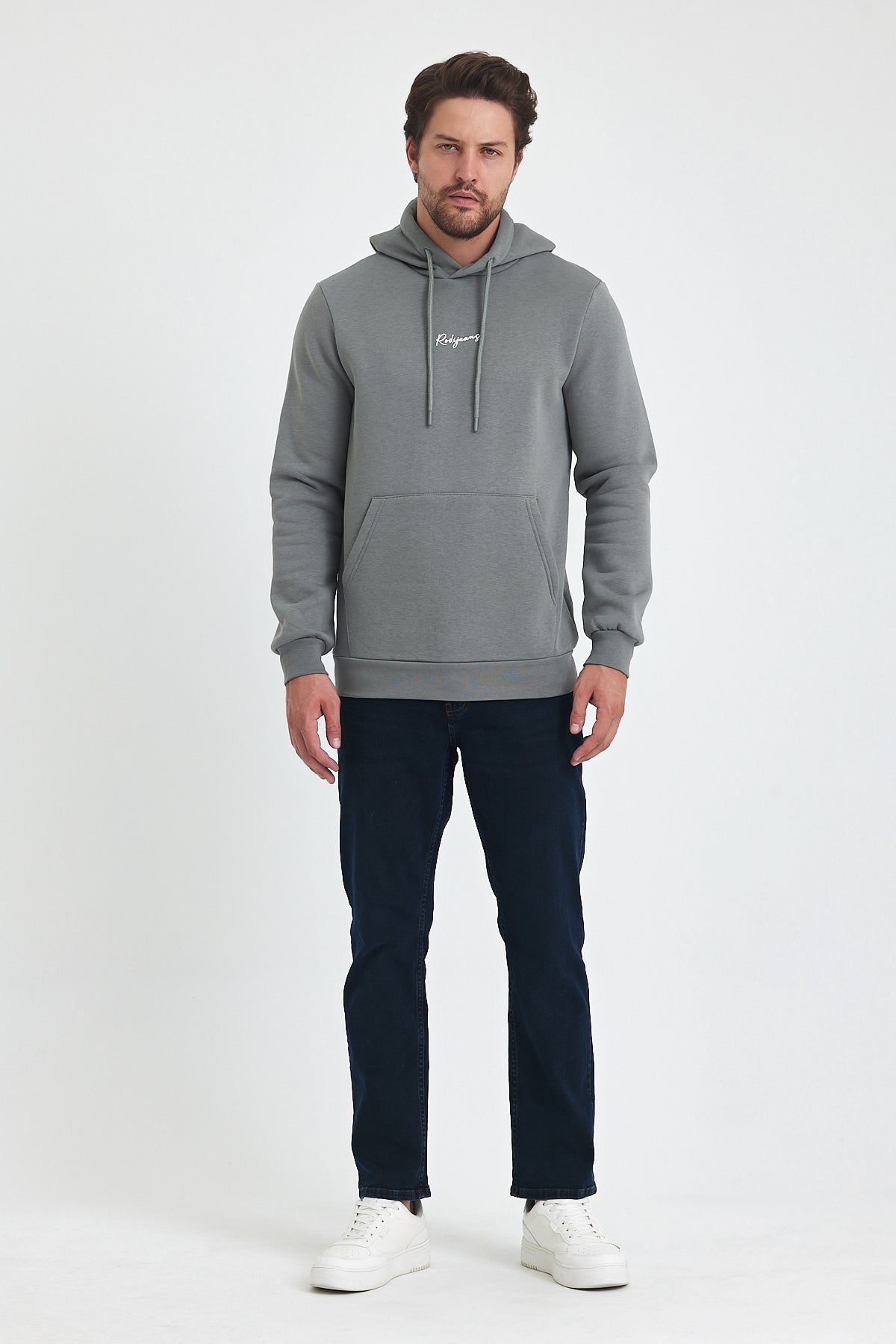 3 Thread Ribbed Hooded Printed Pocket Sweatshirt 5281