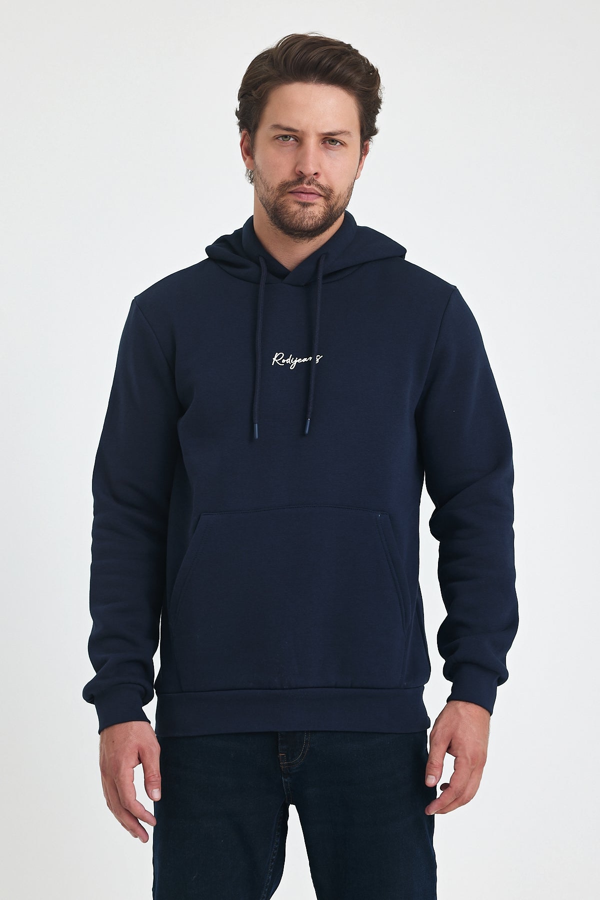 3 Thread Ribbed Hooded Printed Pocket Sweatshirt 5281