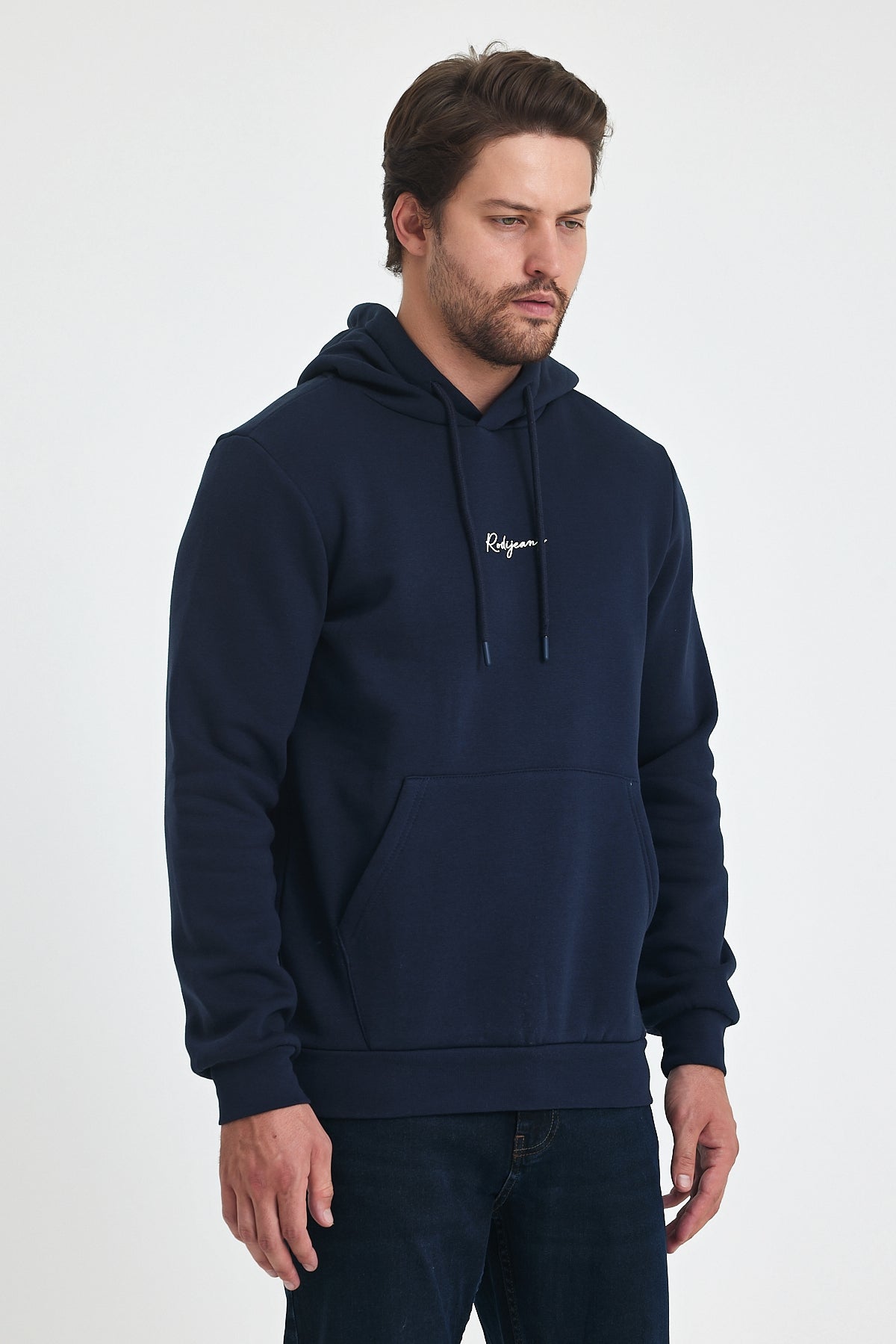 3 Thread Ribbed Hooded Printed Pocket Sweatshirt 5281