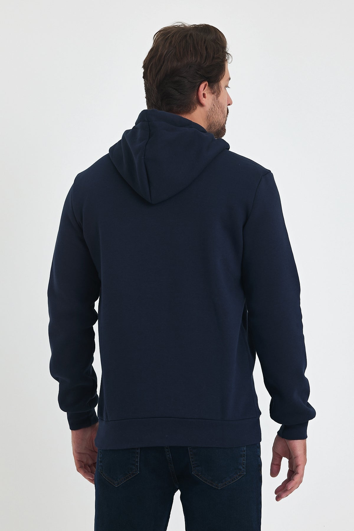 3 Thread Ribbed Hooded Printed Pocket Sweatshirt 5281