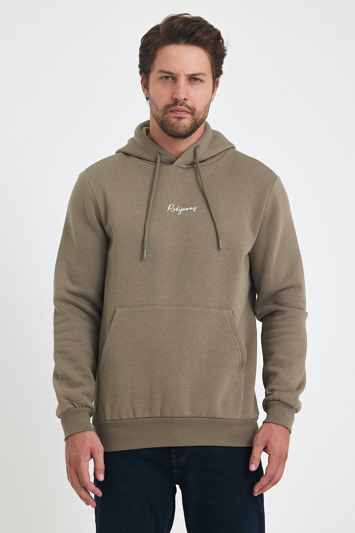 3 Thread Ribbed Hooded Printed Pocket Sweatshirt 5281