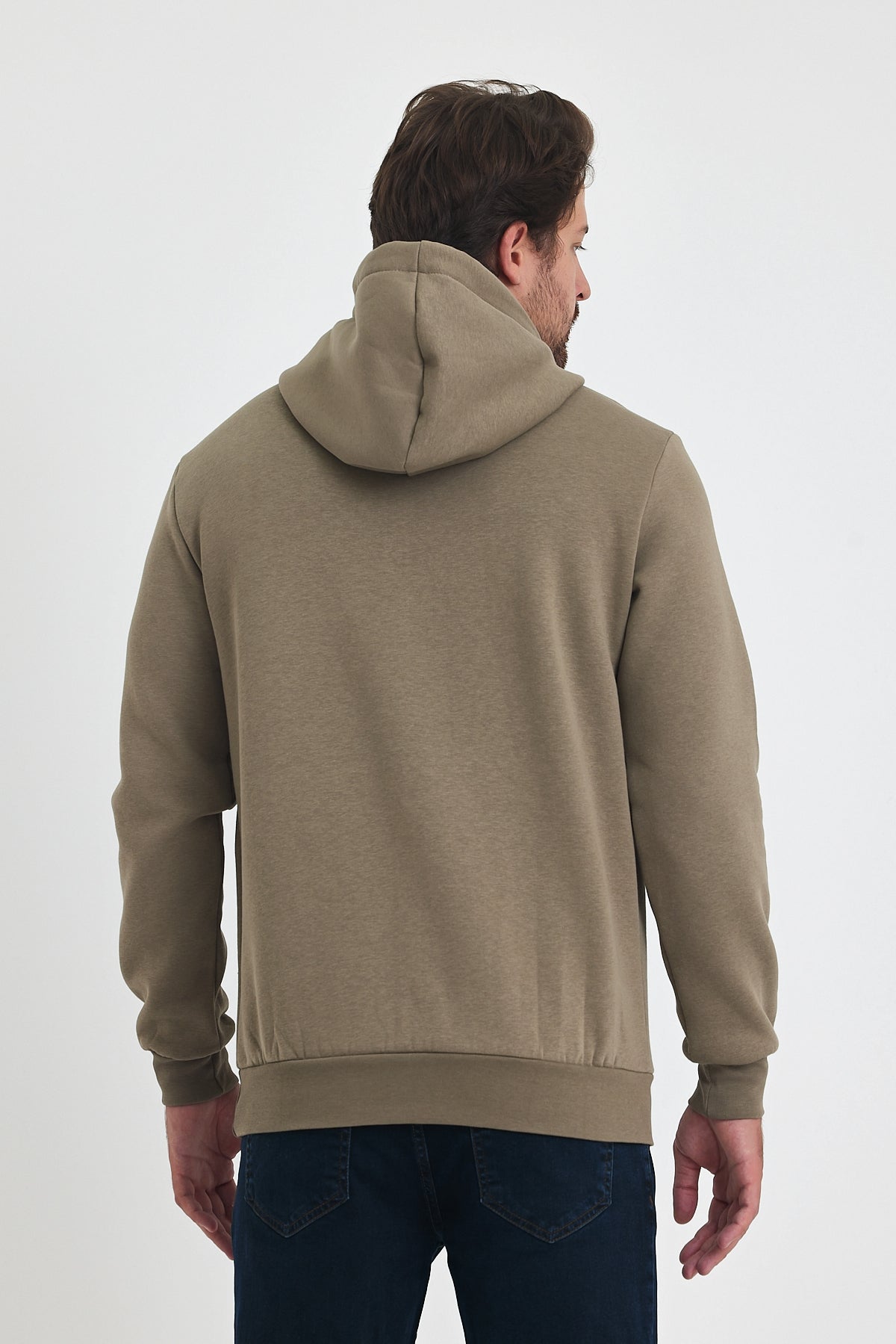 3 Thread Ribbed Hooded Printed Pocket Sweatshirt 5281