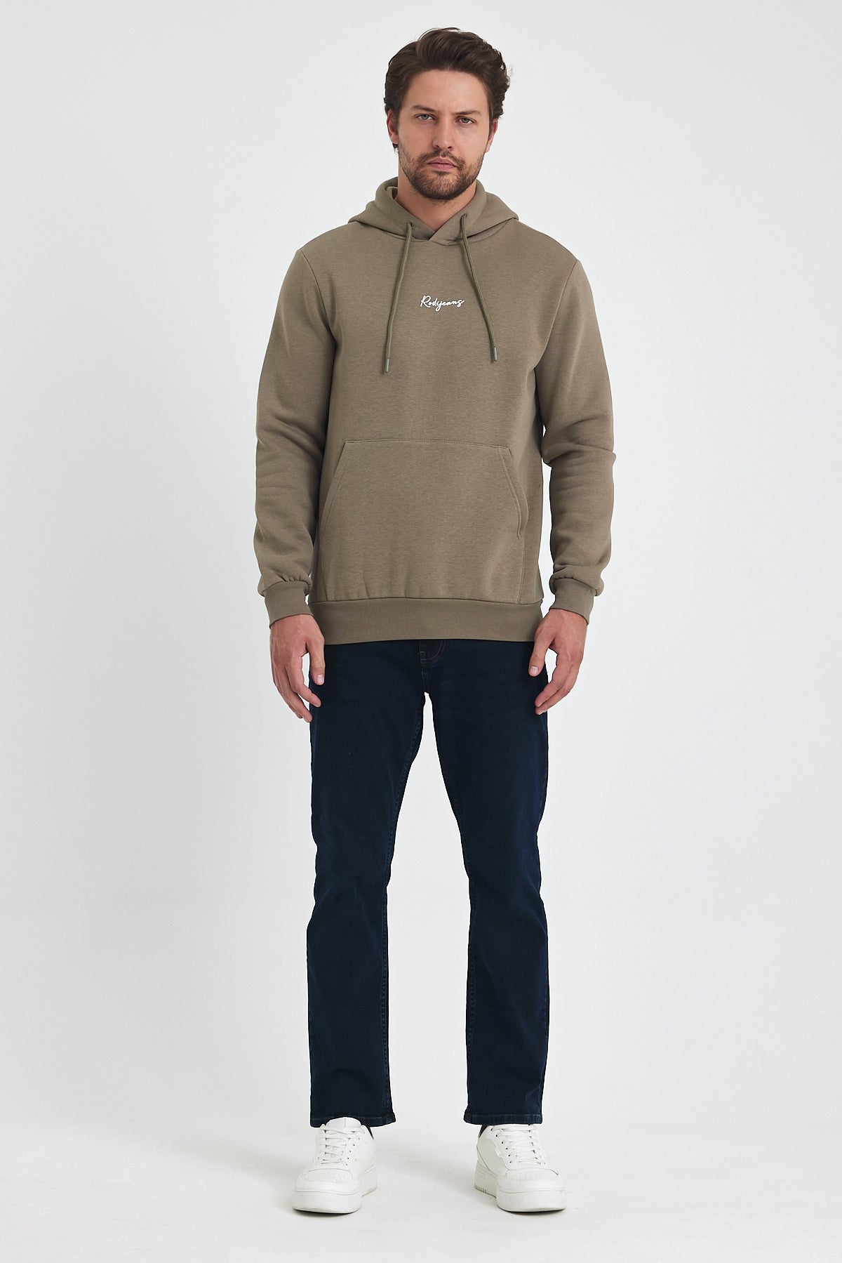 3 Thread Ribbed Hooded Printed Pocket Sweatshirt 5281