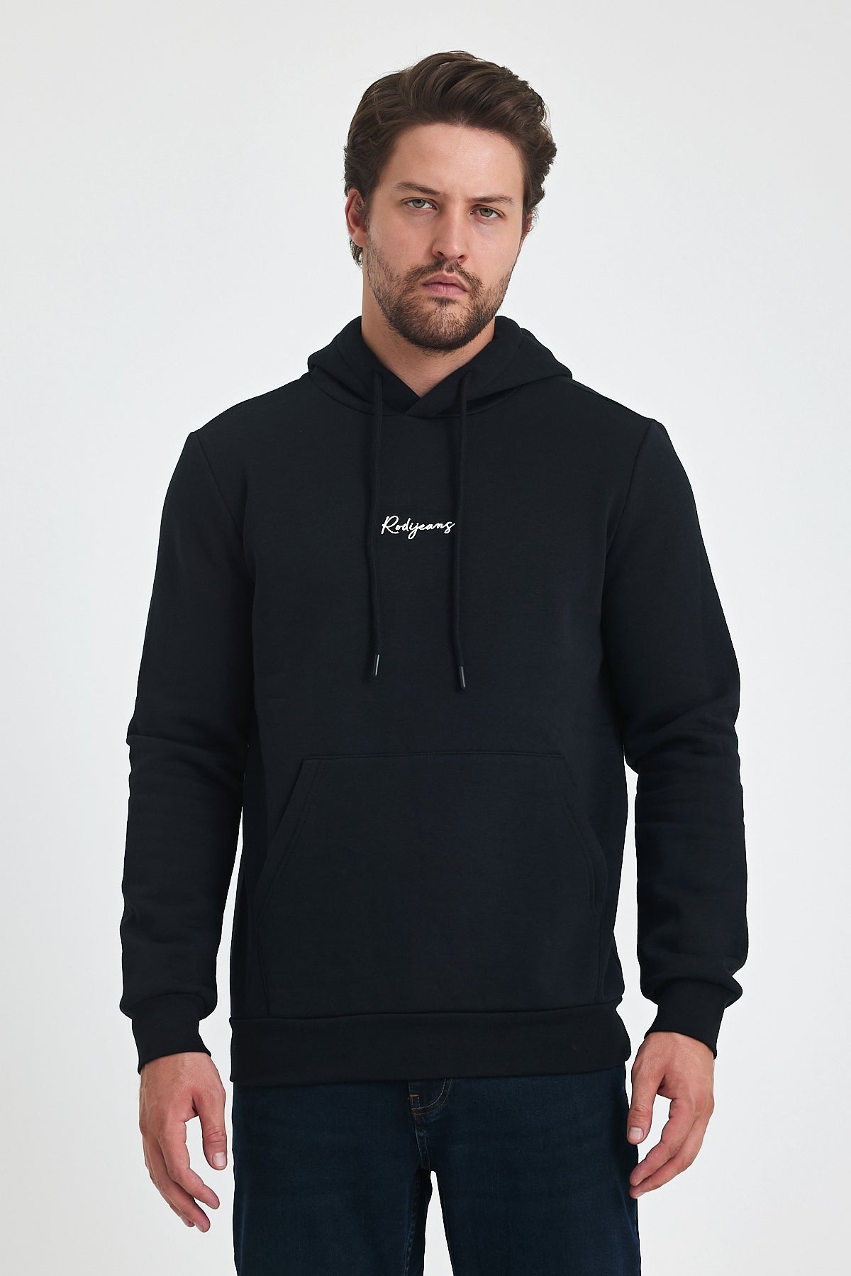 3 Thread Ribbed Hooded Printed Pocket Sweatshirt 5281