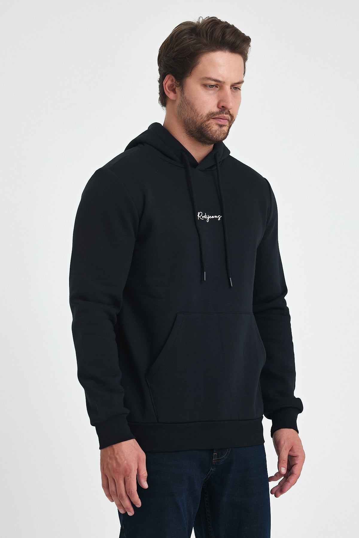 3 Thread Ribbed Hooded Printed Pocket Sweatshirt 5281