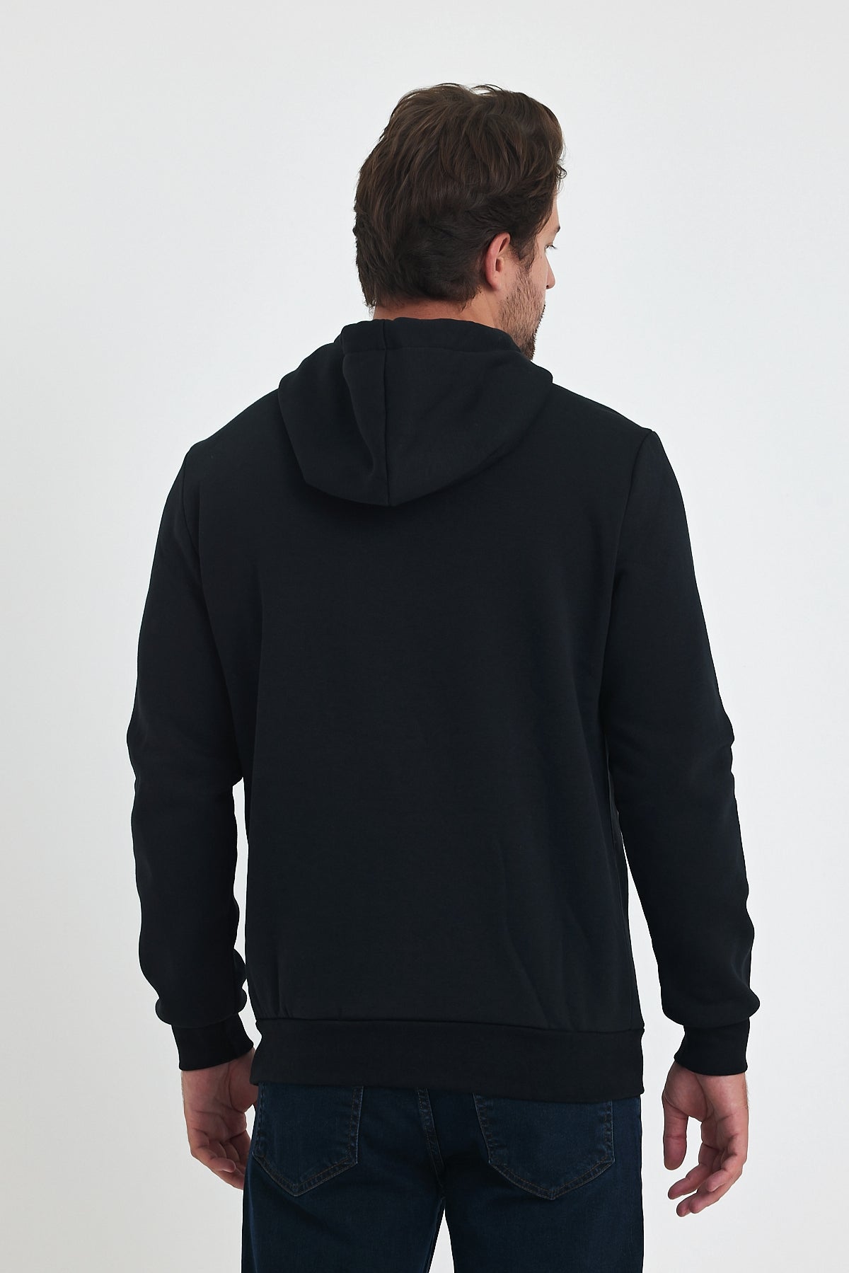 3 Thread Ribbed Hooded Printed Pocket Sweatshirt 5281