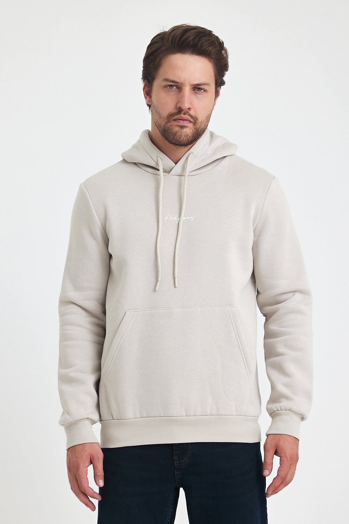 3 Thread Ribbed Hooded Printed Pocket Sweatshirt 5281