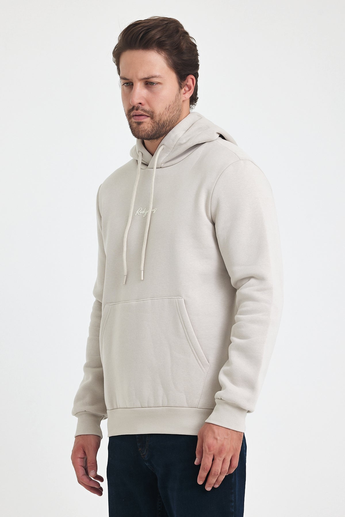 3 Thread Ribbed Hooded Printed Pocket Sweatshirt 5281